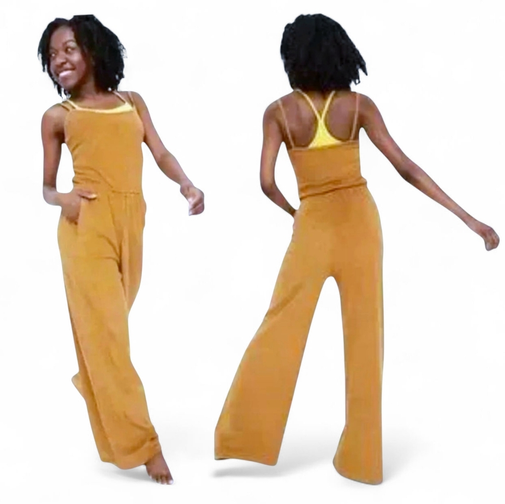 Offline By Aerie Women's Summer Lights Mustard Terrycloth Jumpsuit